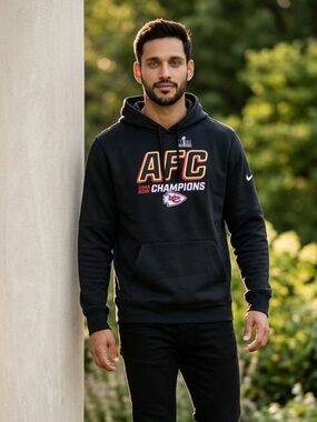 NWT NIKE Unisex 2023 Kansas City Chiefs AFC Champions Black Hoodie - Size Large